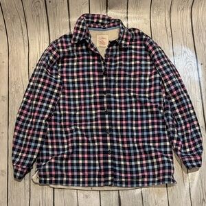 L.L. Bean Pink and blue Plaid Fleece-Lined flannel Shirt women’s size small